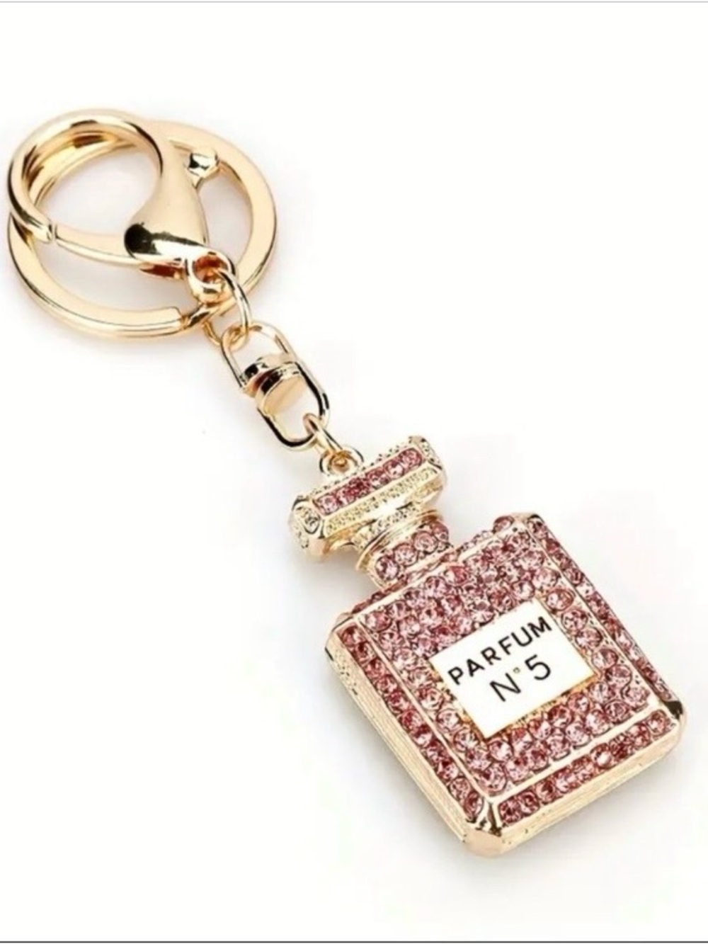NEW Pink Crystal Perfume Bottle Keychain Bag Charm Gold Tone
